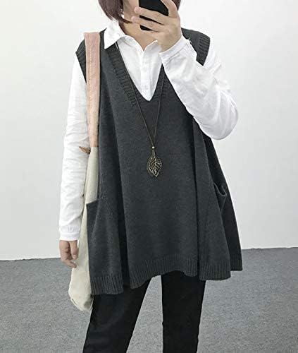 Janein Damen Pullunder ärmellos V Ausschnitt Stricken Weste Oversize Strickweste Beheizbare Tank Top