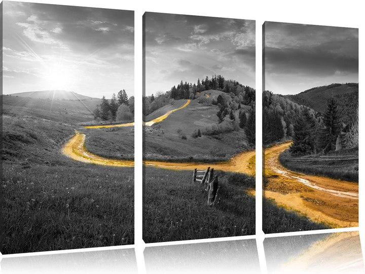 Verträumte Berglandschaft schwarz/weiss 3-Teiler Leinwandbild 120x80 Bild auf Leinwand, XXL riesige