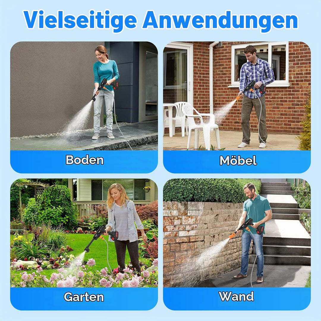 MYPIN Tragbarer kabelloser Hochdruckreiniger mit Zwei 21V Akku, 600 PSI Hochdruckreiniger, 6-in-1-Dü