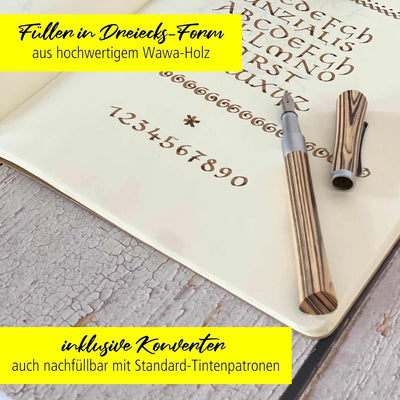 ONLINE Kalligraphie-Füllhalter Newood, Schönschreib-Füller, natürliches Wawa-Holz in braun, 3 Strich