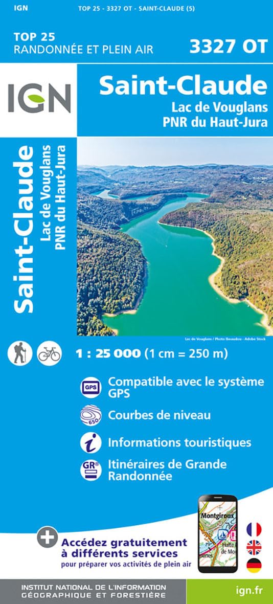 3327OT St-Claude.Lac de Vouglans.PNR du Haut Jura: 1:25000 (TOP 25), Karte