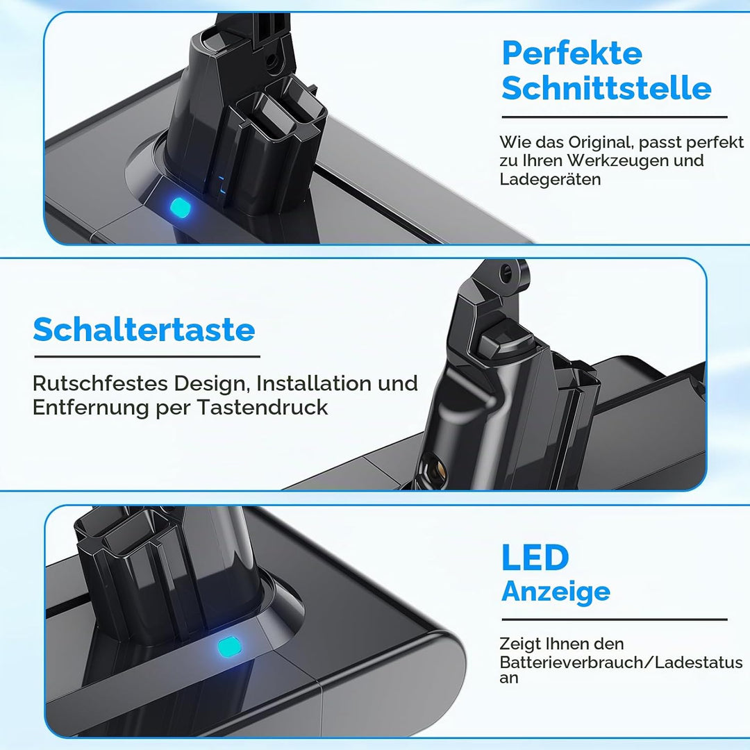 8000mAh V6 Ersatzakku für Dyson V6 Akku mit LCD-Bildschirm Kompatibel mit DC58 DC59 DC61 DC62 DC72 D