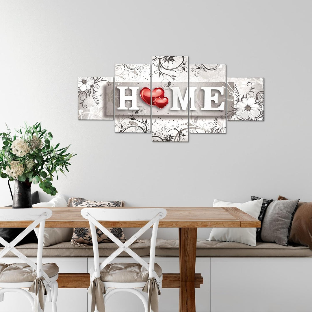 Runa Art Wandbilder Home Vintage 5 Teilig Bild auf Vlies Leinwand Deko Wohnzimmer Blumen Grau Rot 03