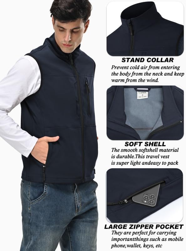 Leichte Softshell Weste für Herren, Bodywarmer Fleece Weste Full Zipp Softshellweste, Weste Herren O