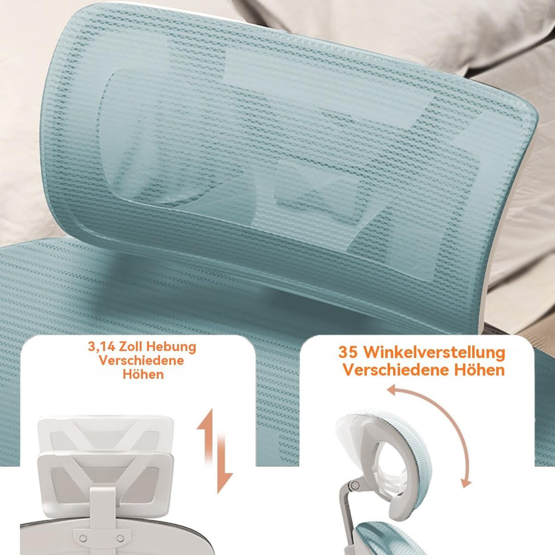 XUEGW Ergonomischer Bürostuhl - Blau | Höhenverstellbarer Schreibtischstuhl mit Hochrücken,Mesh und