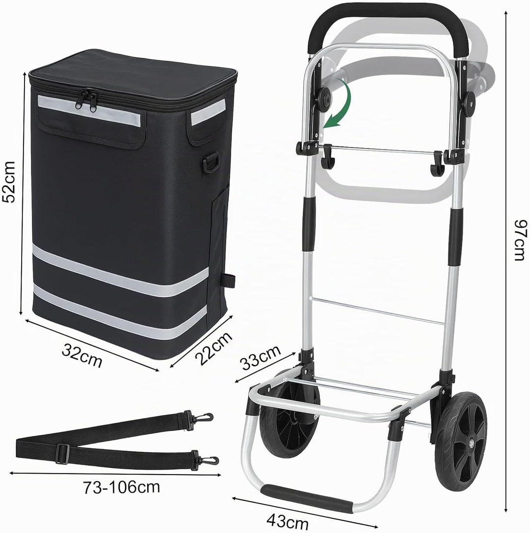 Einkaufstrolley 64 L, klappbarer Einkaufswagen mit Aluminiumrahmen, bis 60 kg Tragkraft, grosse Roll