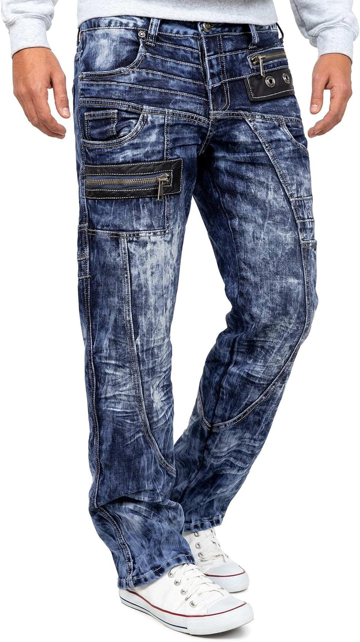 KOSMO LUPO Herren Jeans – Extravagante Designer-Jeans mit Patchwork, Nieten & Kontrastnähten – Regul
