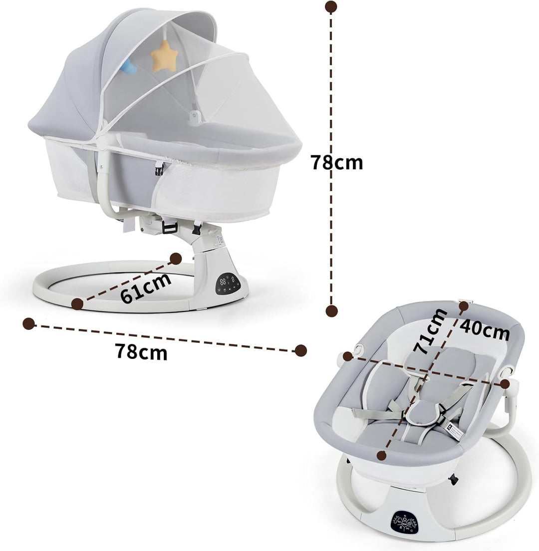 Babywippe Elektrisch, Elektrische Babyschaukel, faltbar für Neugeborene,360°-Sitzdrehung,abnehmbares