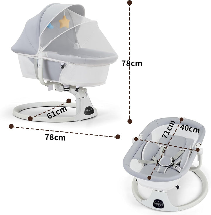 Babywippe Elektrisch, Elektrische Babyschaukel, faltbar für Neugeborene,360°-Sitzdrehung,abnehmbares