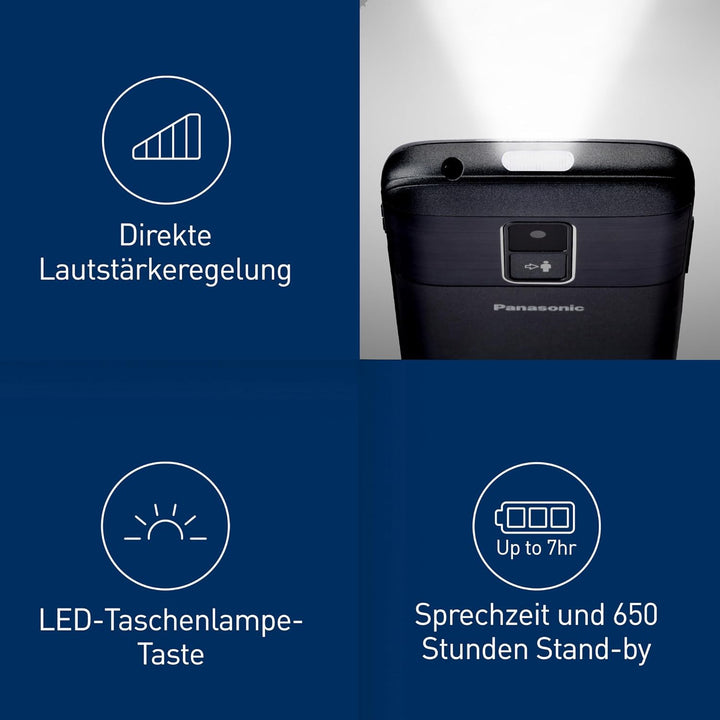 Panasonic KX-TU160EXB Essentials Mobiltelefon für Senioren, SOS-Notruftaste, grosse Separate Tasten,