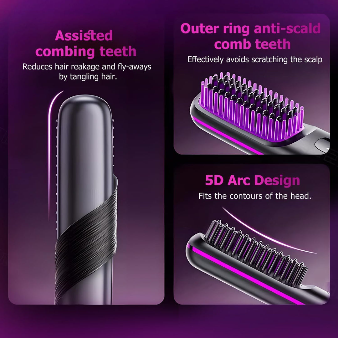 Go Brush Pro,Kabellose Haarglätterbürste,2026 Glättbürste,Verbrühungsschutz Glätteisen,Tragbarer Min