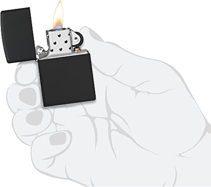 ZIPPO - Black Matte - nachfüllbares Sturmfeuerzeug in hochwertiger Geschenkbox (schwarz, Flammenmoti