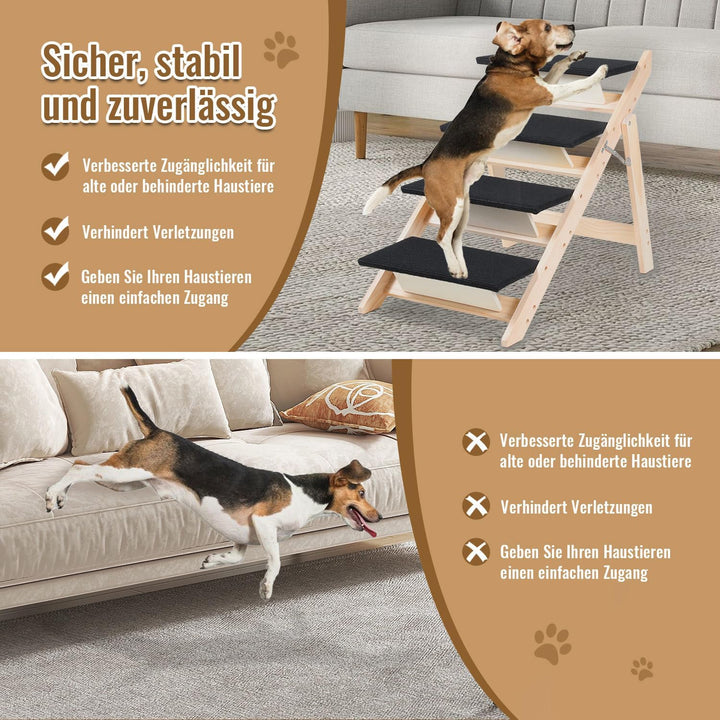 Hunderampe, 4 Stufen, klappbar, 2-in-1 Hundetreppe bis 80 kg Tragfähigkeit 80 Kg 2-in-1, Höhe 65,5 c