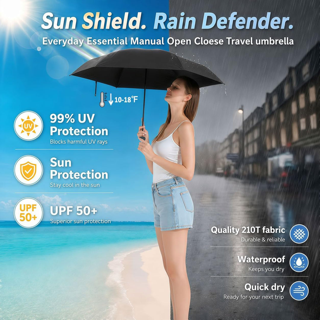 BAODINI Reise-Mini-Regenschirm für Geldbörse mit Etui – kleiner kompakter UV-Regenschirm, Sonnenschu