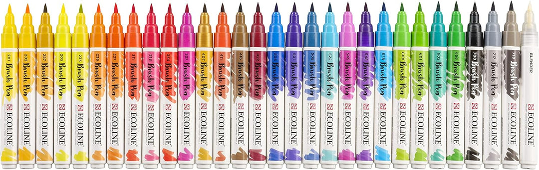 Ecoline Brush Pen-Set mit 30 flüssigen Aquarellstiften – Grundtöne | Mischbare Pinselstifte für Hand
