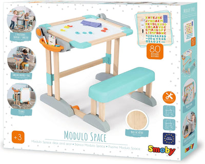 Smoby - Holzschreibtisch 2-in-1 - Zusammenklappbar, Schreibtisch und Kreativtafel, viel Zubehör, aus