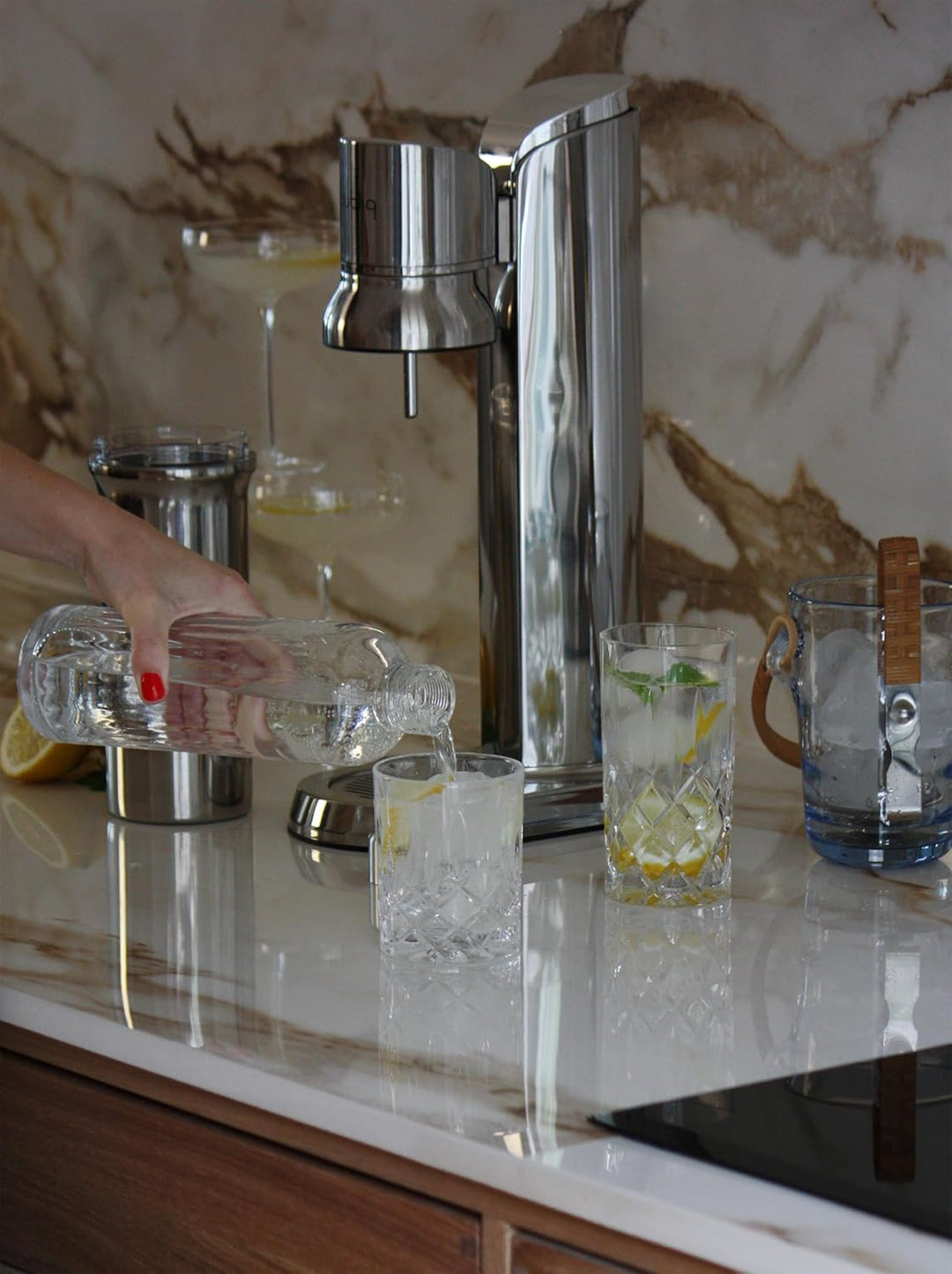 bubliq Glasflasche 1l – spülmaschinenfest, kompatibel mit bubliq Glass Carbonator, mit Edelstahldeck