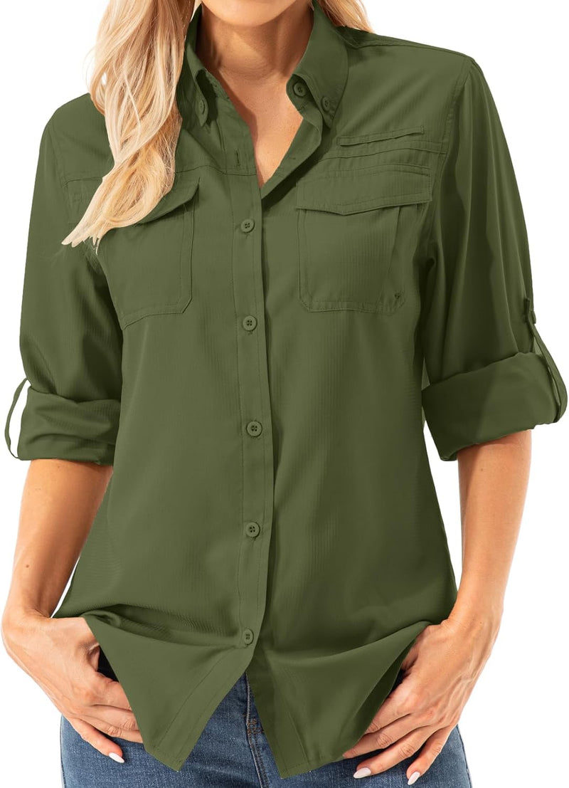 Asfixiado Damen Hemdbluse UV Shirt UPF 50+ Safari Kleidung Wanderbluse Damen Outdoor Cooling Quick D