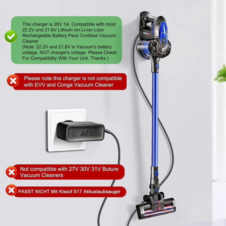 KFD Universal 26V 1A Netzteil Ladegerät Ladekabel für Akitas V8 22,2V Akku-Staubsauger Levoit LVAC-1