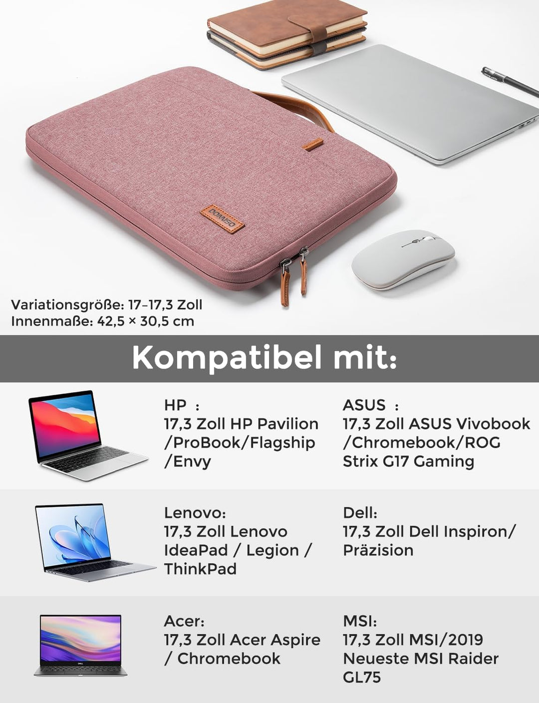DOMISO 17 Zoll Wasserdicht Laptophülle Laptop Sleeve Case Notebook Hülle Tasche Schutzhülle für 17.3