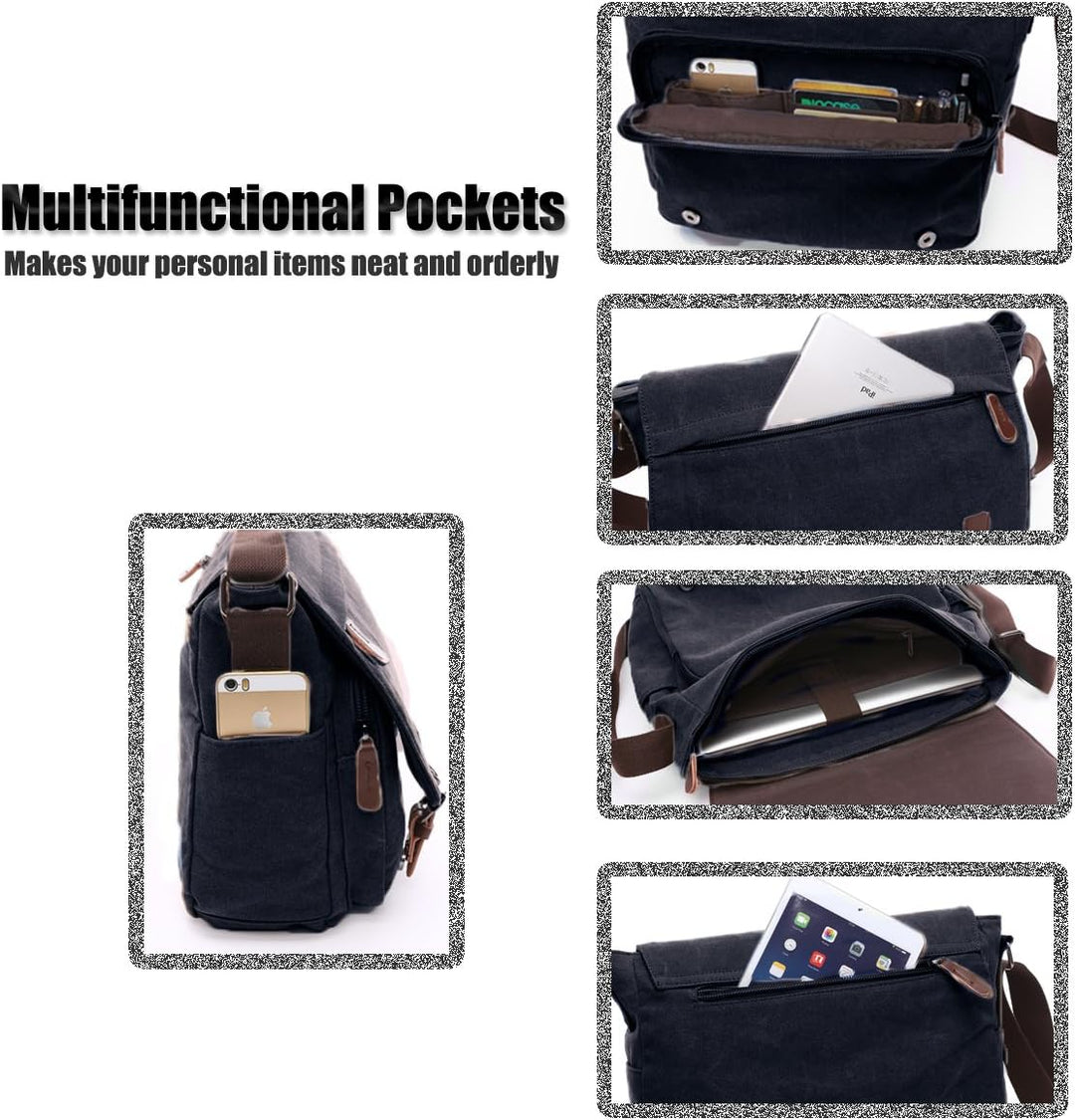 LOSMILE Umhängetasche Herren Schultertasche 16 Zoll Kuriertasche Canvas Laptop Tasche Messenger Bag