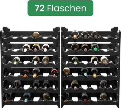 ARTECSIS Weinregal stapelbar Kunststoff für 72 Flaschen, stabiles leichtes Flaschenregal für Keller,