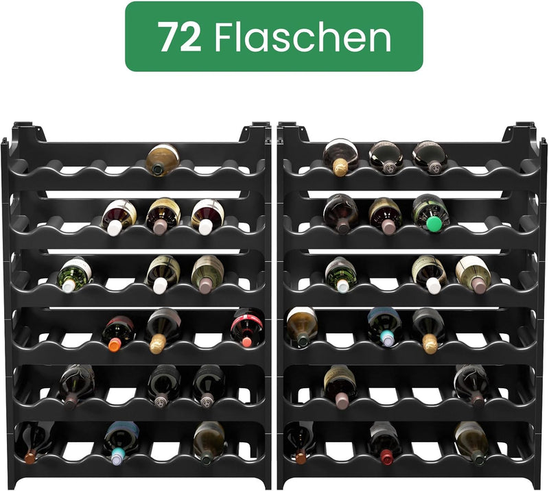 ARTECSIS Weinregal stapelbar Kunststoff für 72 Flaschen, stabiles leichtes Flaschenregal für Keller,
