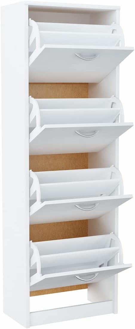 MATKAM Schuhschrank 4S, in Schlichter Optik, B 50 x H 152 x T 28 cm, laminierte Möbelplatte 16 mm, m