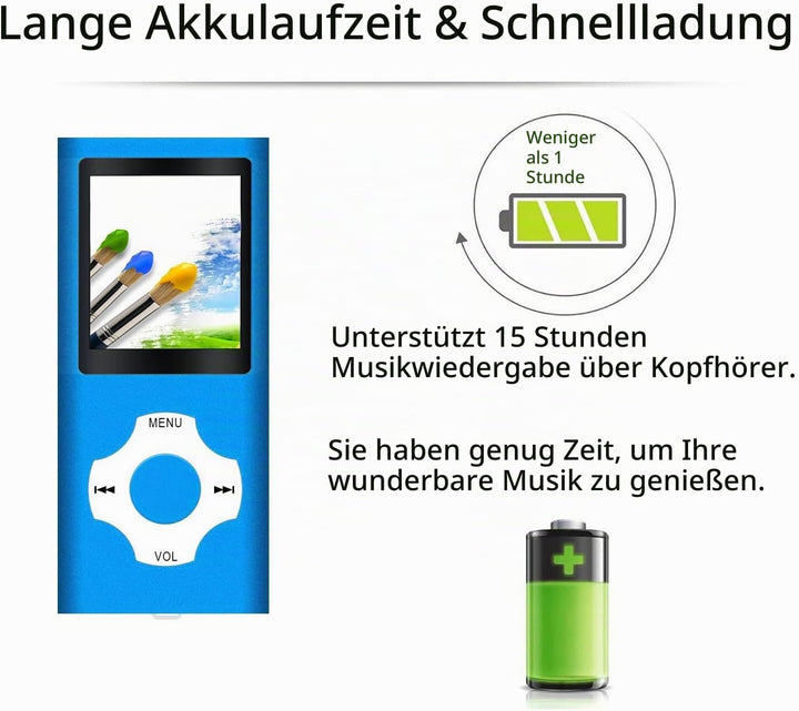 MP3 Player mit 32GB MicroSD Speicherkarte, Tabmart MP4 Musik Player Unterstützung Audio Player Media