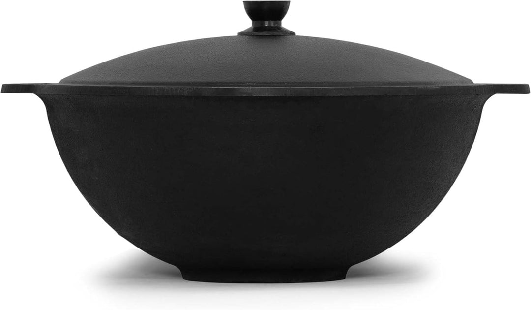 BIG-PAN Kasan Gusseisen 8L mit Aluminium Deckel flacher Boden Schaumkelle Lagan handbemalt Original