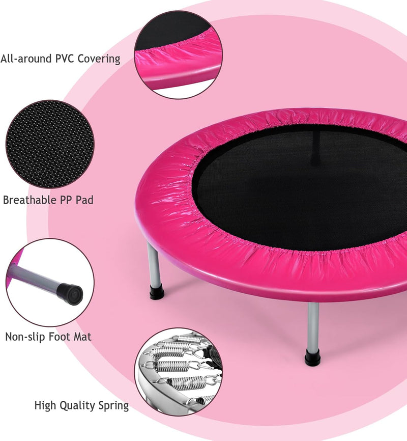 KOMFOTTEU Mini Trampolin Ø 96 cm, zusammenklappbares Fitnessbett, Kindertrampolin mit rutschfesten F