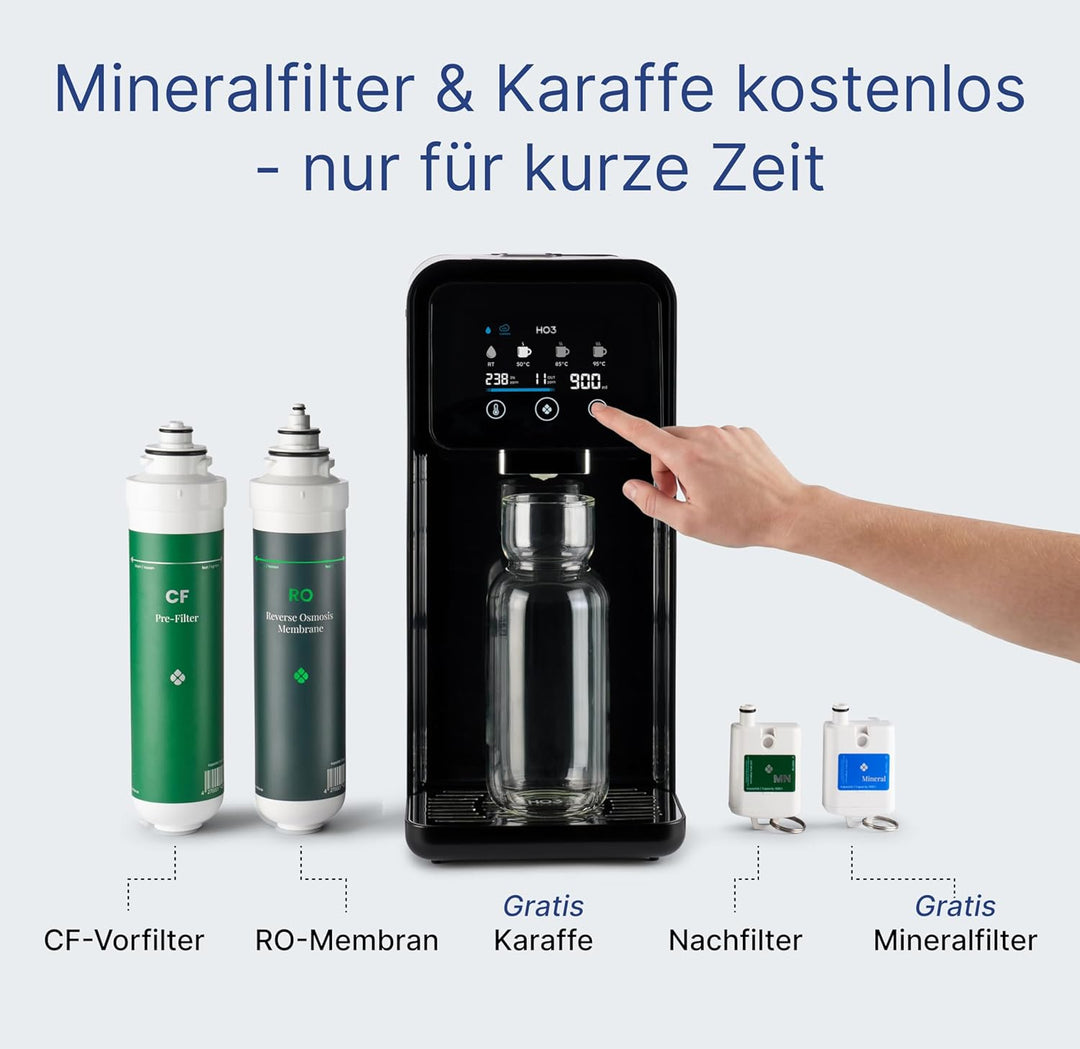 HO3 Home One Auftisch Osmoseanlage für Trinkwasser mit 4 Temperaturstufen (RT, 50, 85, 95°C), 5 Stuf