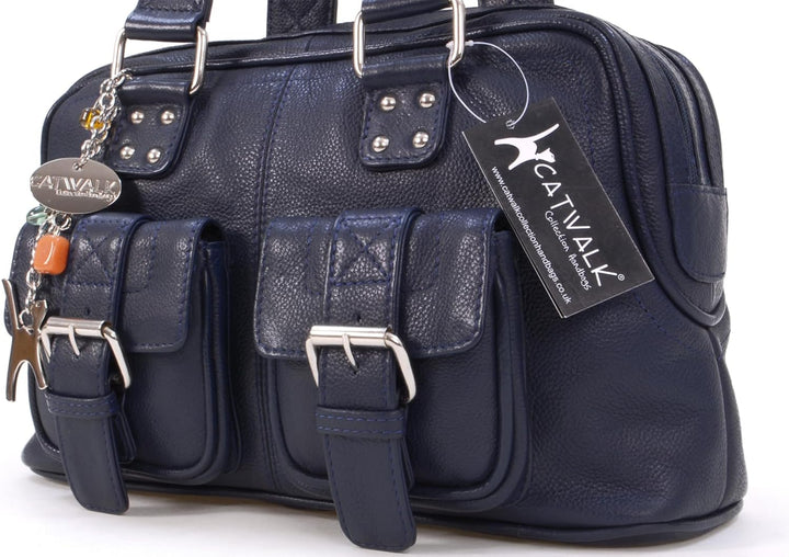Catwalk Collection Handbags - Damen Leder Henkeltasche - Handtasche Mittelgross mit Viele Fächer - C