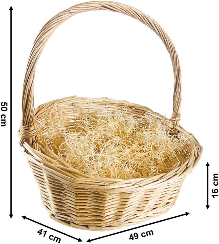 Kobolo Geschenkkorb aus Weide mit Holzwolle - 49x41x50 cm - beige - dekorativer Präsentkorb zum Selb
