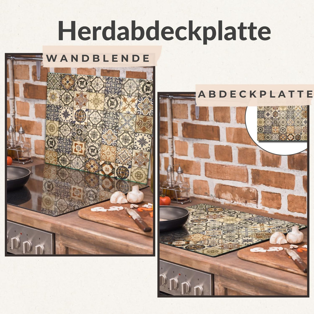 TMK ArtDeko Herdabdeckplatte 1 Teilig 60x52 cm - Spritzschutz Herdabdeckung – Herdschutz aus Sicherh