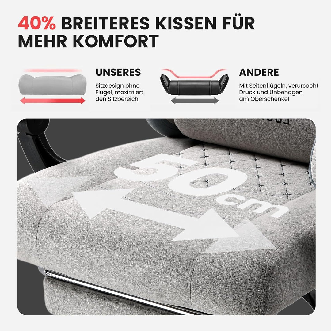 GTPLAYER Gaming Stuhl Stoff, Gaming Sessel mit Taschenfederkissen, ergonomischer Drehstuhl, Gamer St