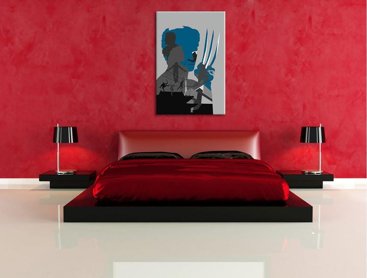 Wolverine mit ausgefahrenen Klingen schwarz/weiss Format: 100x70 auf Leinwand, XXL riesige Bilder fe