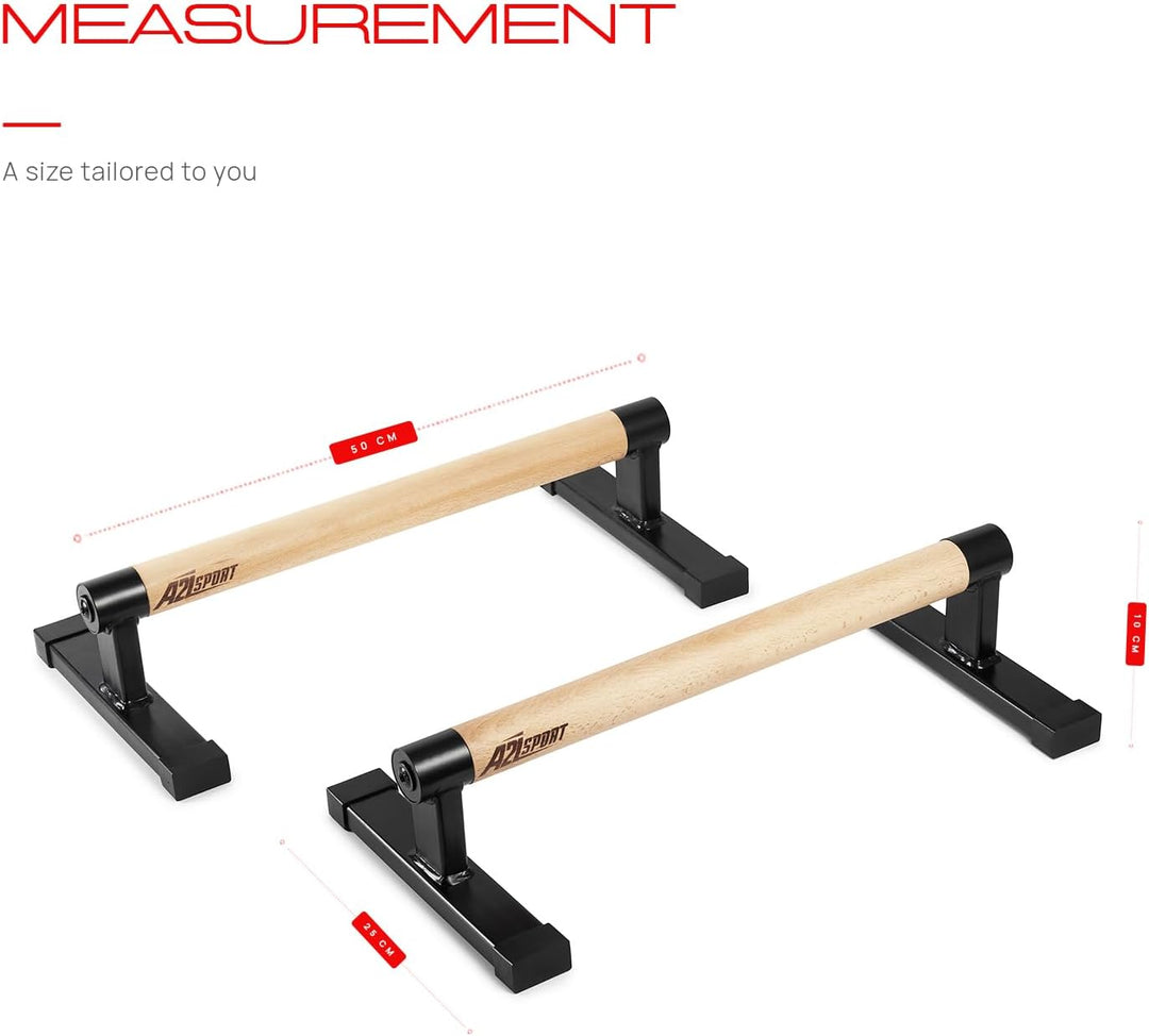 Premium Parallettes bis 1500 kg - Liegestützgriffe Holz und Metall - Rutschfeste Handstand Griffe/Di