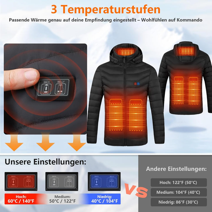 Mincoo Beheizbare Jacke Herren Damen, Winter Elektrische Herren Beheizte Jacke USB Lade Heizmantel M