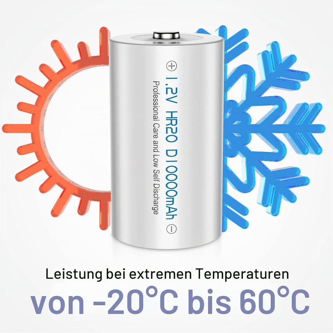POWEROWL D Akku Mono 1.2V 10000mAh Wiederaufladbar D Batterien mit Geringer Selbstentladung & Vorgel