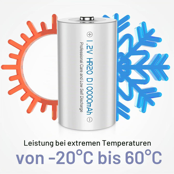 POWEROWL D Akku Mono 1.2V 10000mAh Wiederaufladbar D Batterien mit Geringer Selbstentladung & Vorgel