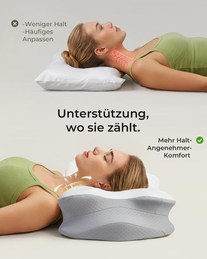 Ergonomisches Nackenkissen, 2-Höhen Memory Foam Hellgrau Standard, Hellgrau Standard
