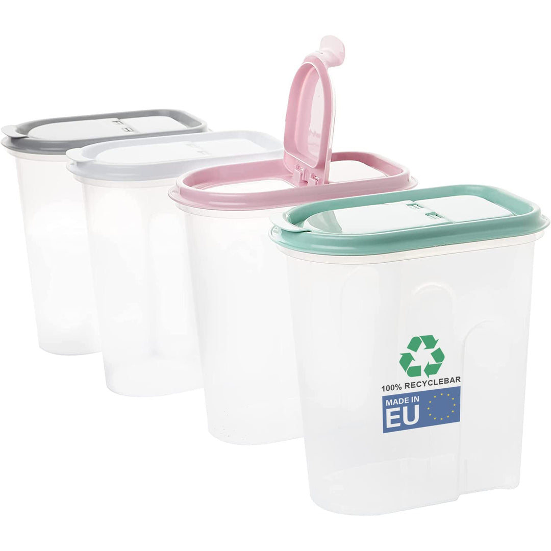 2friends Vorratsdosen 4er set,Schüttdosen 2 Liter, transparent mit Klappdeckeln, Müslispender, Farbe