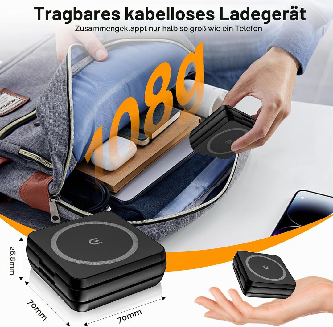 3 in 1 Faltbare Kabellose Ladestation, Induktive Ladestation für Apple Watch und Phone, Wireless Cha
