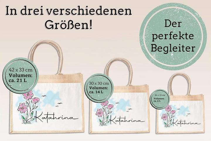 LIEBTASTISCH - Jutetasche mit Personalisierung - Blumen - Geschenk-Tasche - Verpackung - Abschied -