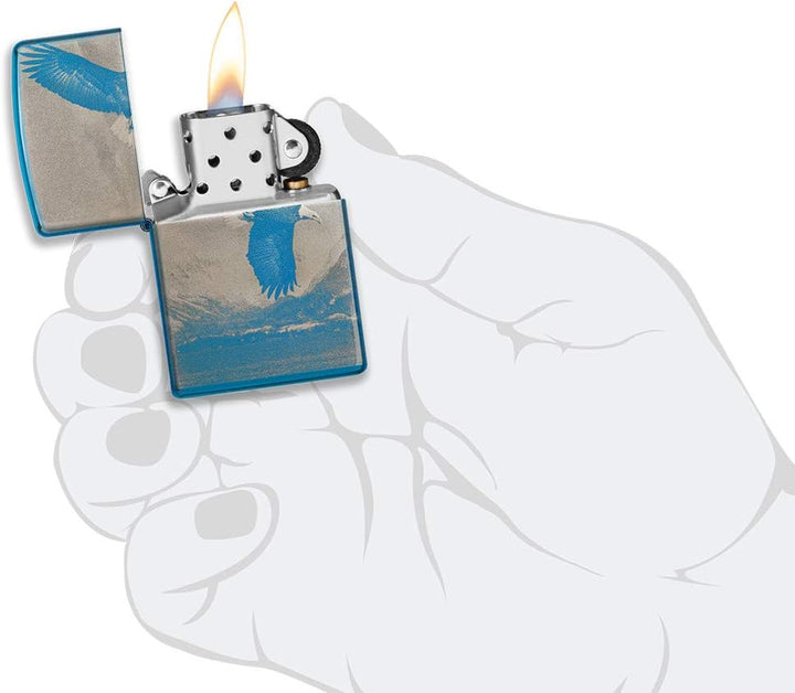 ZIPPO – Sturmfeuerzeug, Flying Eagle, 360° Photo Image, High Polish Blue, nachfüllbar, in hochwertig
