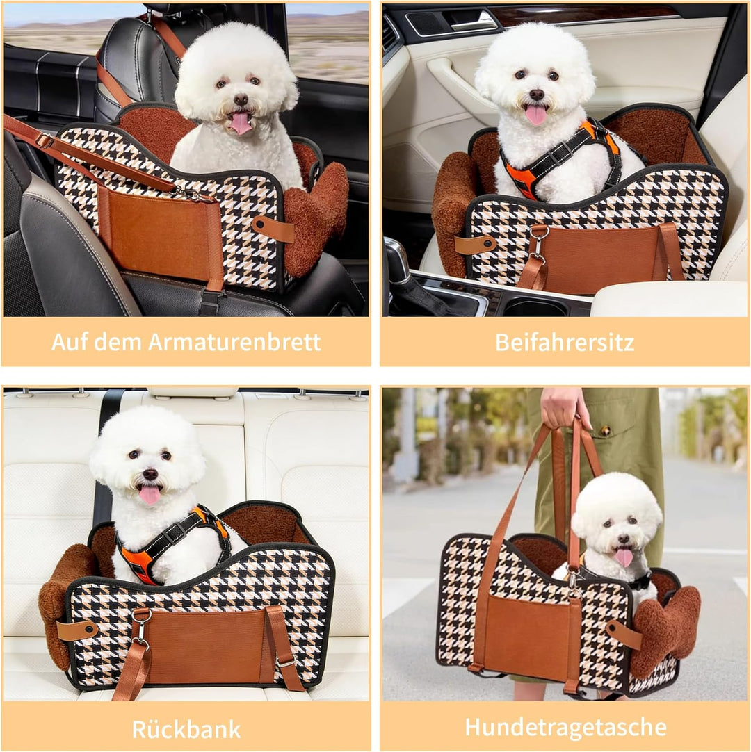 Hunde Autositz für Kleine Hunde & Katzen - Sicher auf Rücksitz, Beifahrersitz & Mittelkonsole mit Do