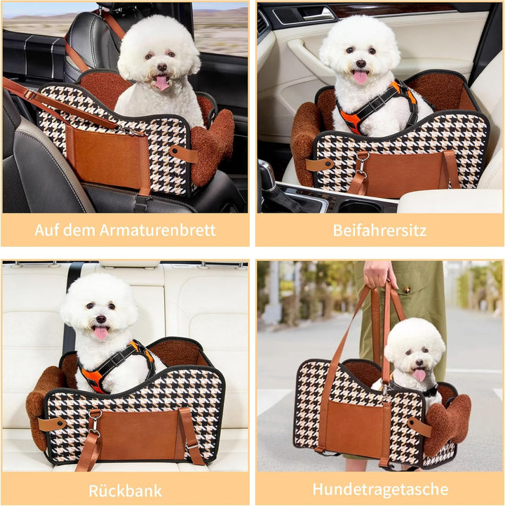 Hunde Autositz für Kleine Hunde & Katzen - Sicher auf Rücksitz, Beifahrersitz & Mittelkonsole mit Do