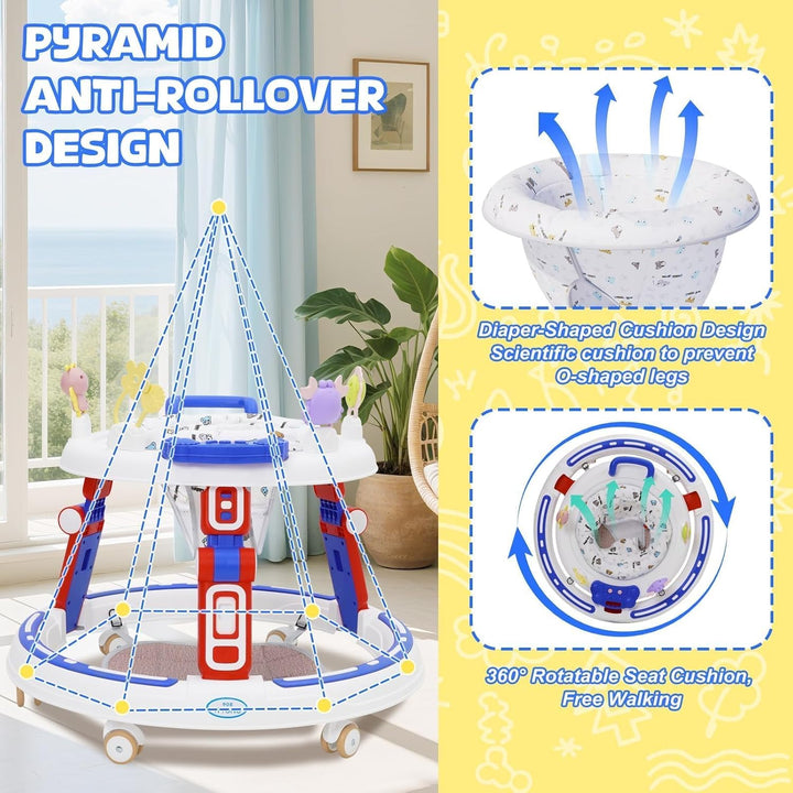 Lauflernhilfe Babywalker 5in1 mit Musikspielzeug, Fussstütze, 360-Grad-Stummschaltung, 6 Räder, 360°