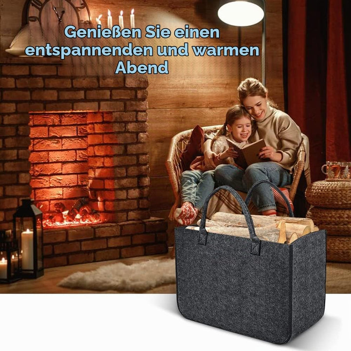 2 Stück Filztasche Kaminholztasche aus Filz Kaminholzkorb Filztaschen Einkaufskorb Brennholzkorb für